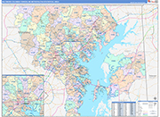 Baltimore-Columbia-Towson Metro Area Wall Map Color Cast Style